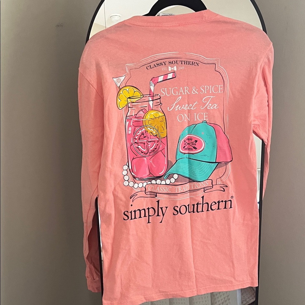 Simply Southern Coral Pink Long Sleeve Tee with Coastal Graphic